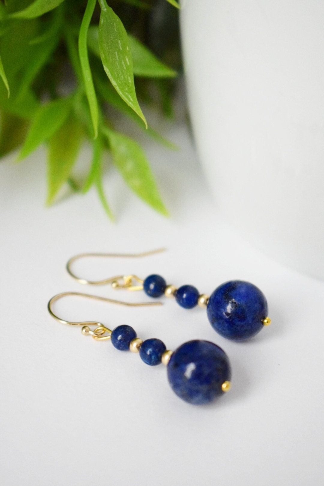 Gold filled lapis earrings, Lapis lazuli dangle earrings, Gemstone earrings, Stone earrings, Gold, 14k, Dark Blue, Dainty, Gift for women