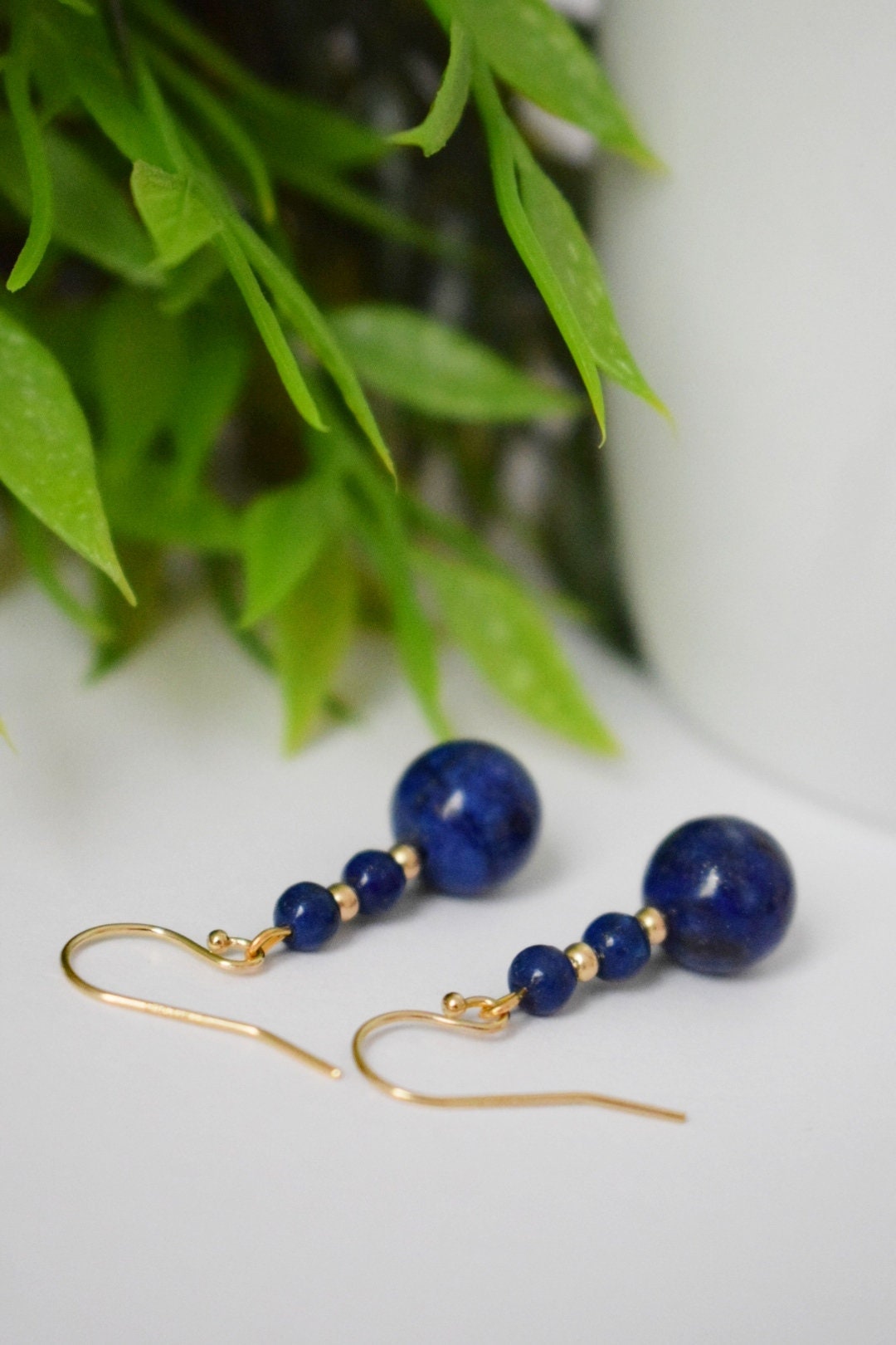 Gold filled lapis earrings, Lapis lazuli dangle earrings, Gemstone earrings, Stone earrings, Gold, 14k, Dark Blue, Dainty, Gift for women
