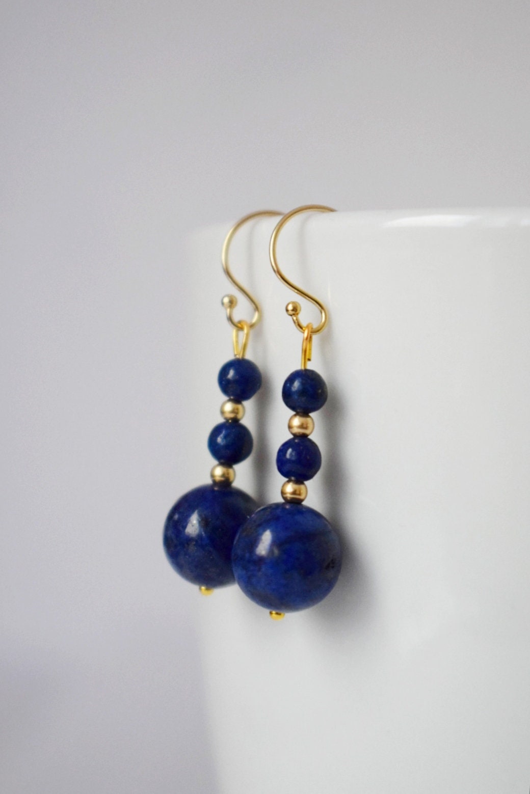 Gold filled lapis earrings, Lapis lazuli dangle earrings, Gemstone earrings, Stone earrings, Gold, 14k, Dark Blue, Dainty, Gift for women