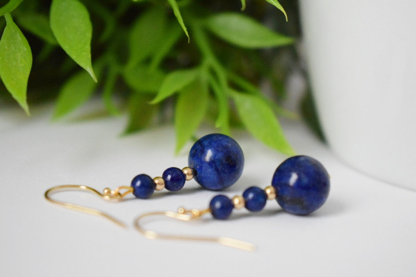 Gold filled lapis earrings, Lapis lazuli dangle earrings, Gemstone earrings, Stone earrings, Gold, 14k, Dark Blue, Dainty, Gift for women