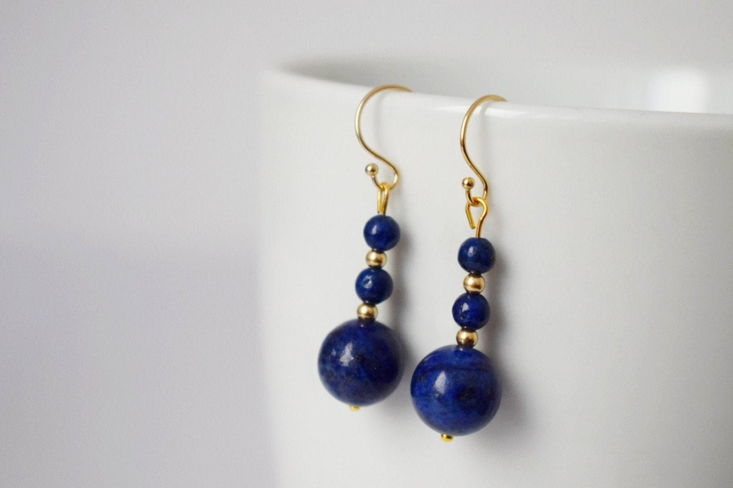 Gold filled lapis earrings, Lapis lazuli dangle earrings, Gemstone earrings, Stone earrings, Gold, 14k, Dark Blue, Dainty, Gift for women