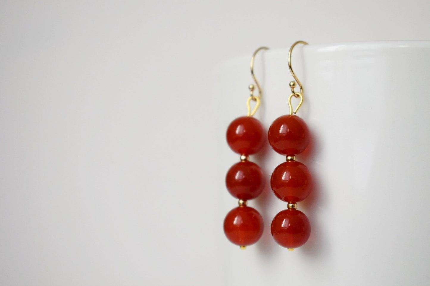 Carnelian dangle earrings, Red gemstone bead dainty earrings, Gold plated stainless steel, Jewelry gift for herBest christmas gift