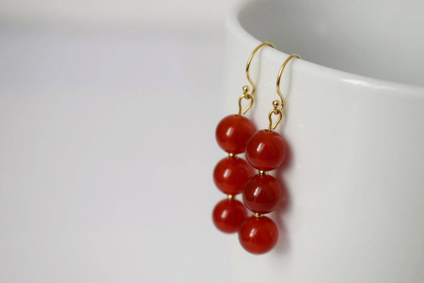 Carnelian dangle earrings, Red gemstone bead dainty earrings, Gold plated stainless steel, Jewelry gift for herBest christmas gift