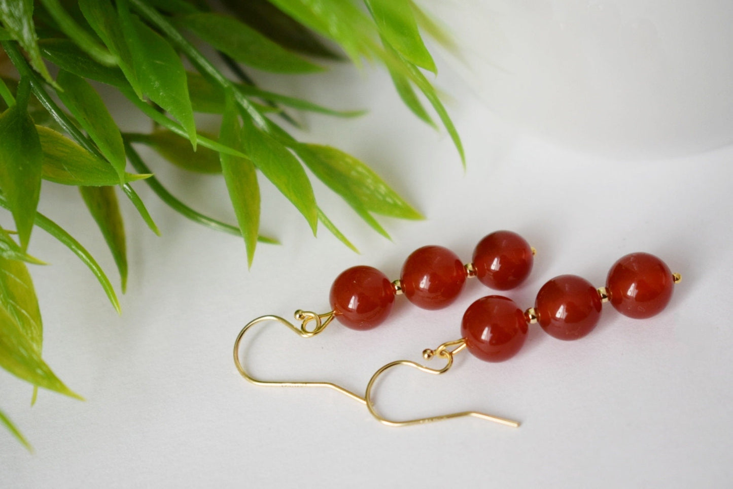 Carnelian dangle earrings, Red gemstone bead dainty earrings, Gold plated stainless steel, Jewelry gift for herBest christmas gift