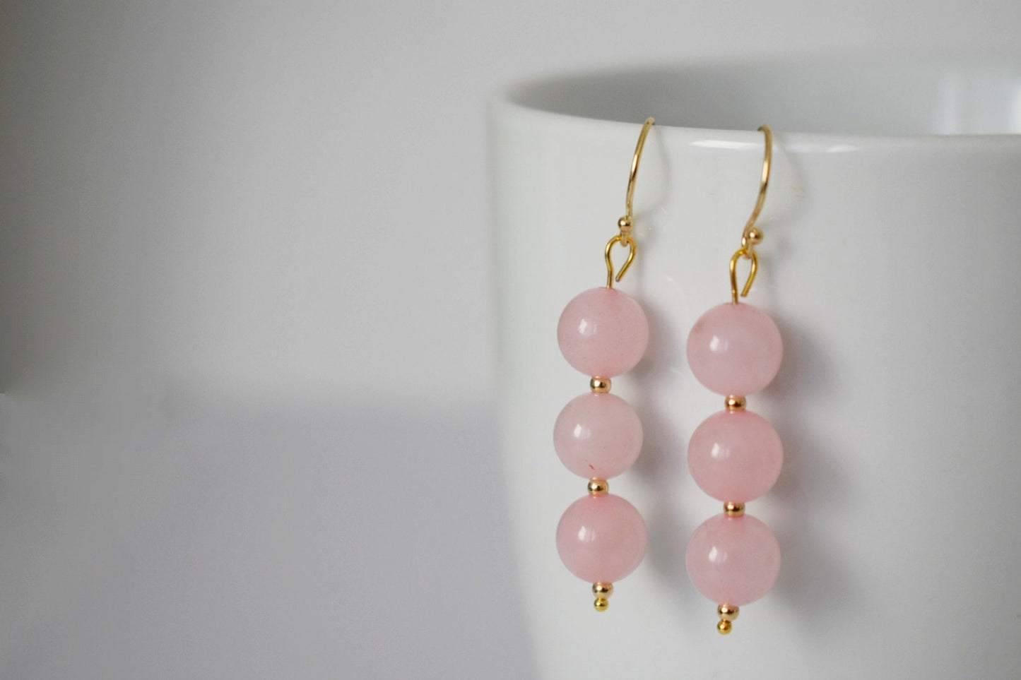 Rose quartz dangle earrings, Gemstone bridal earrings, 18k gold plated surgical stainless steel, Bridesmaid gift, Wedding Birthstone jewelry
