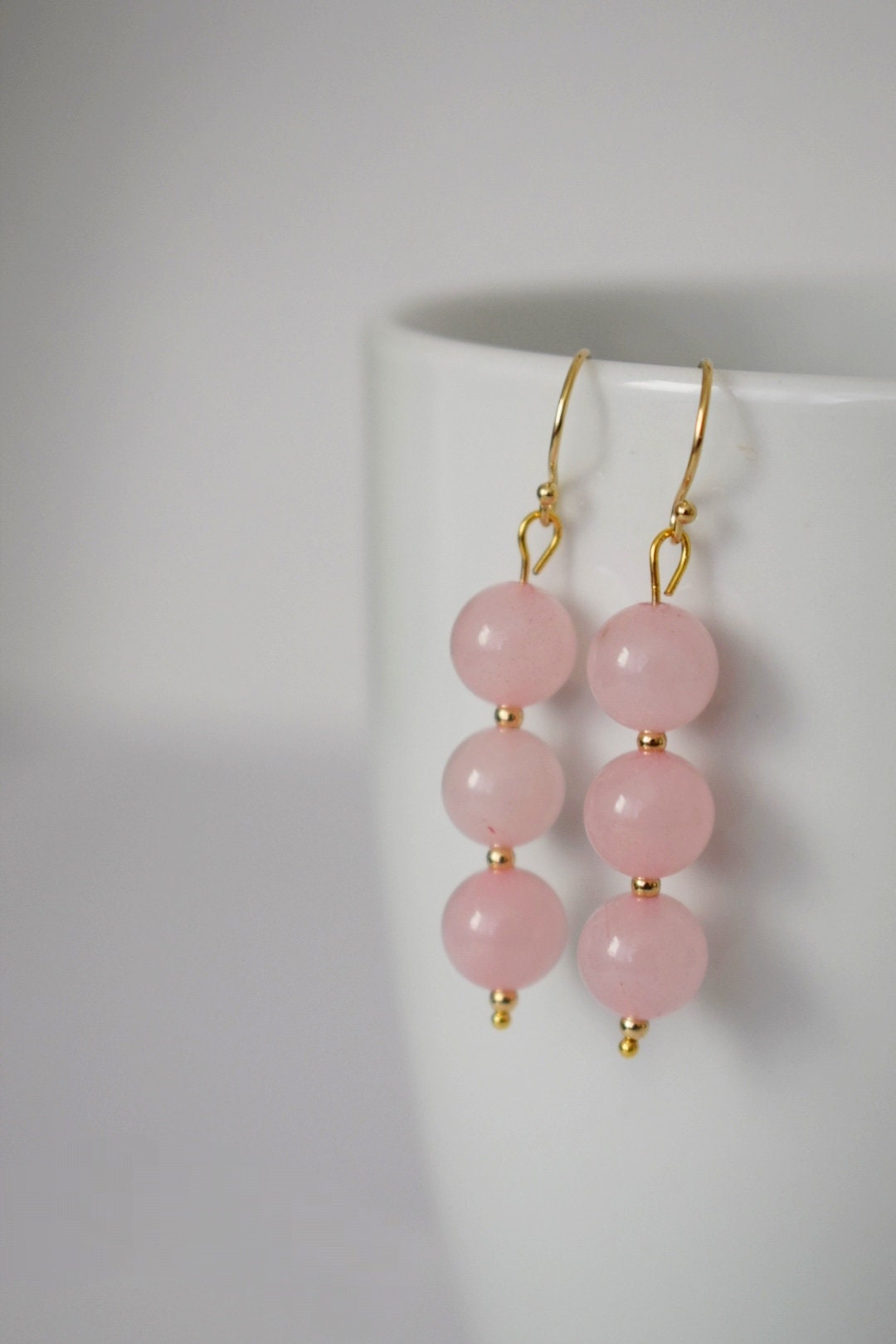 Rose quartz dangle earrings, Gemstone bridal earrings, 18k gold plated surgical stainless steel, Bridesmaid gift, Wedding Birthstone jewelry