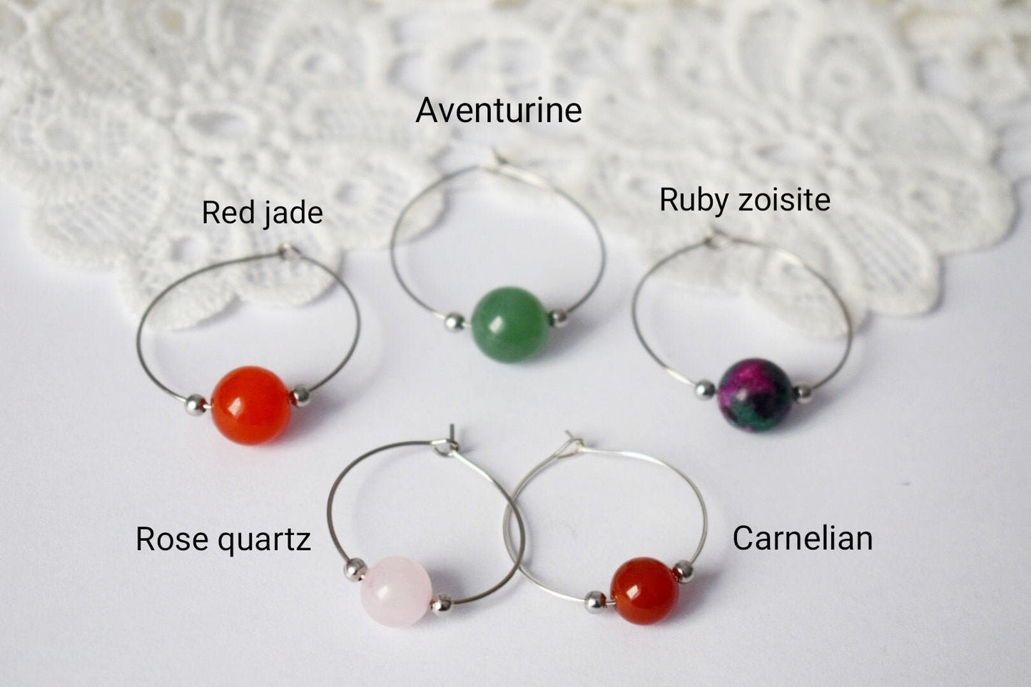 Black hoop earrings for women, Agate hoop earrings, Black agate, Boho hoop earrings with gemstone, Handmade jewelry, Gift for her