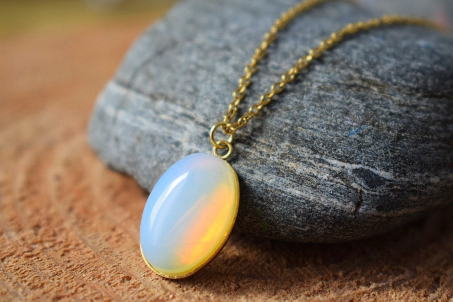 Rainbow Opalite Necklace gold, Moonstone gemstone oval pendant for women, Bridesmaid Necklace, Handmade Jewellery, Mother's day gift