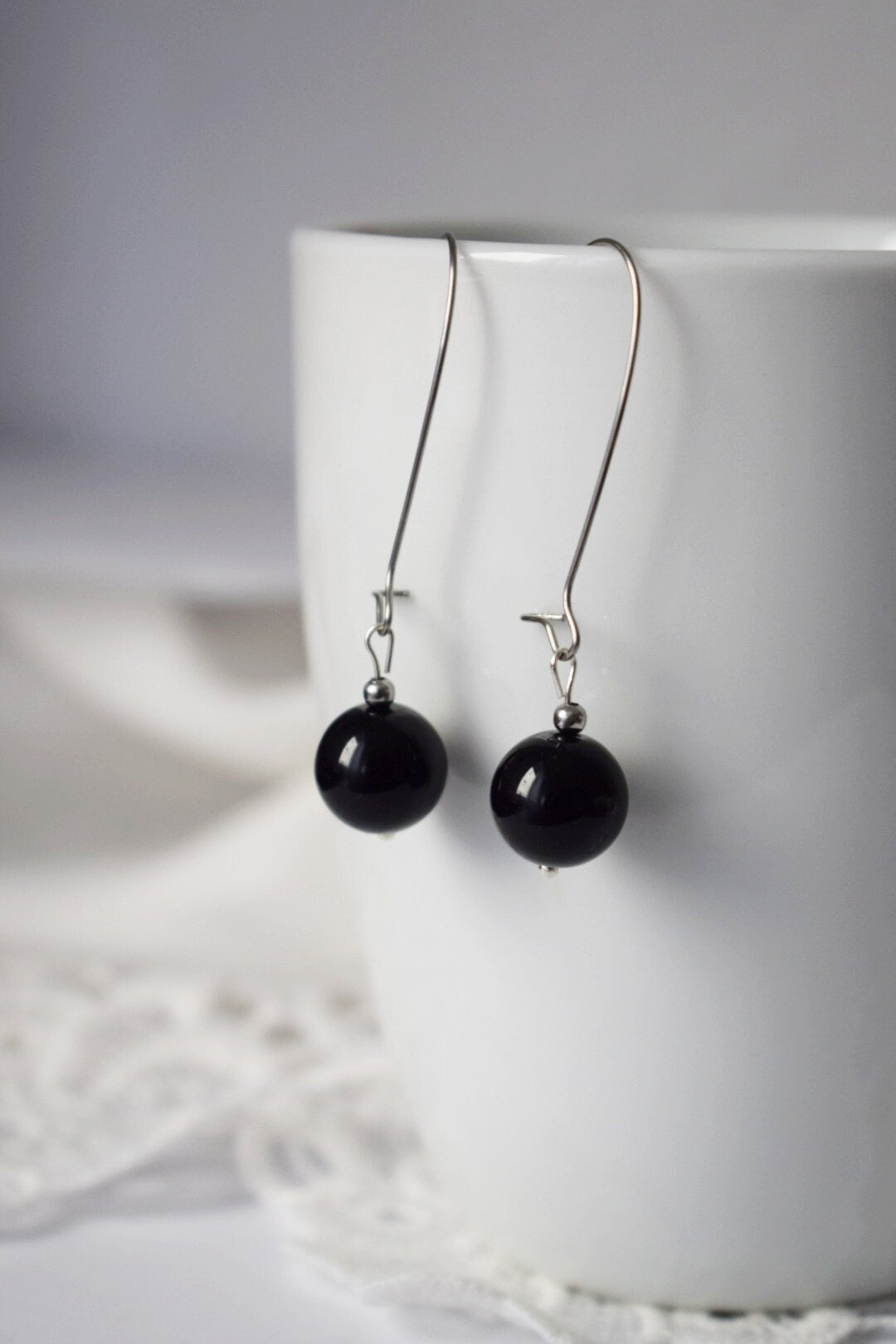 Black hoop earrings for women, Agate hoop earrings, Black agate, Boho hoop earrings with gemstone, Handmade jewelry, Gift for her