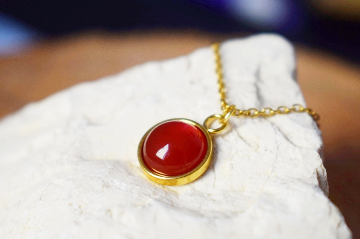 Red agate earrings for women, Small gemstone hanging earrings, Gold plated stainless steel, Red orange stone, Lever back, Jewelry gift