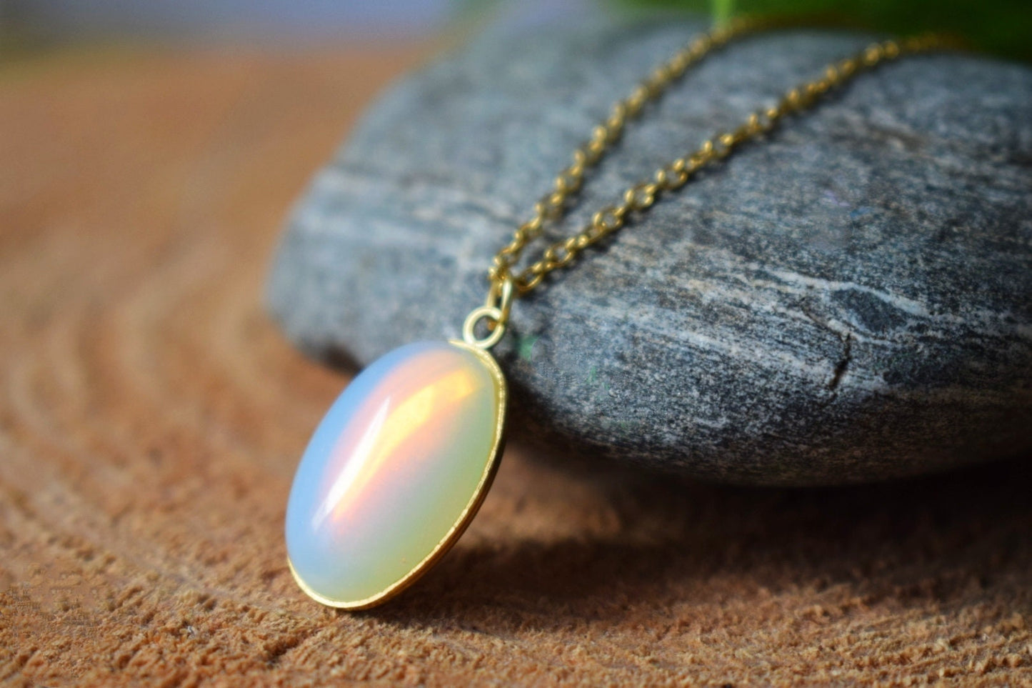 Rainbow Opalite Necklace gold, Moonstone gemstone oval pendant for women, Bridesmaid Necklace, Handmade Jewellery, Mother's day gift