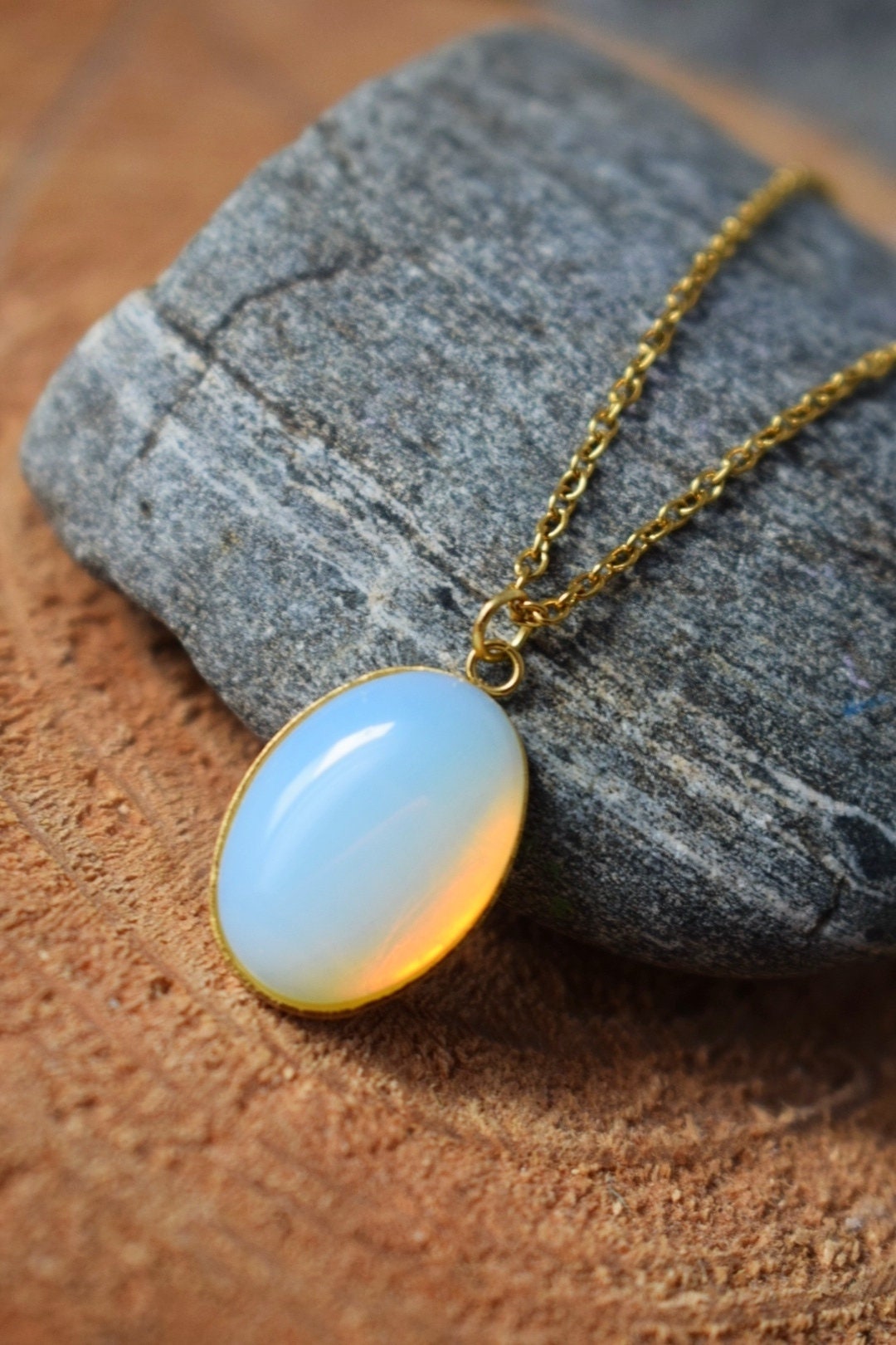 Rainbow Opalite Necklace gold, Moonstone gemstone oval pendant for women, Bridesmaid Necklace, Handmade Jewellery, Mother's day gift