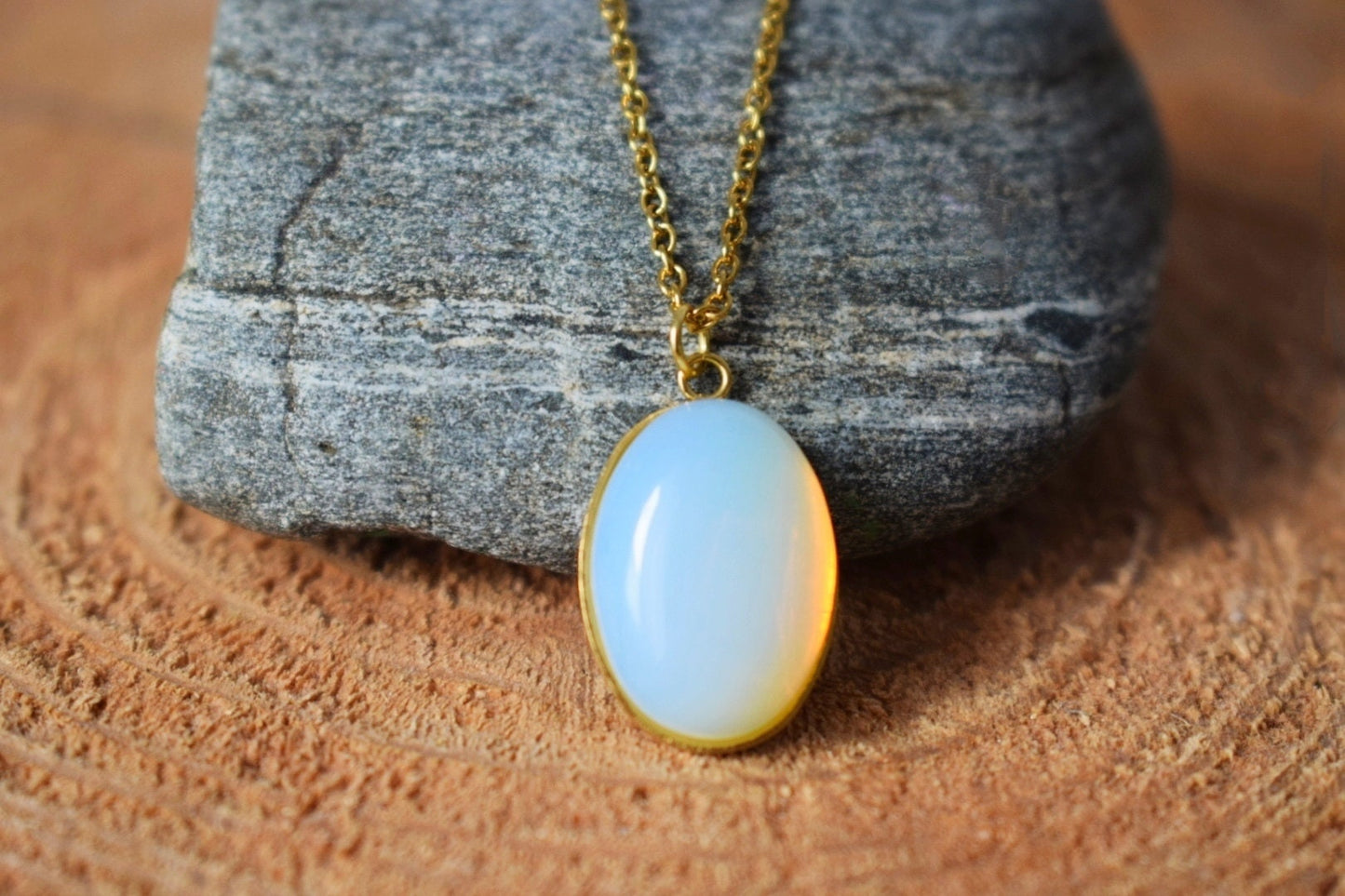 Rainbow Opalite Necklace gold, Moonstone gemstone oval pendant for women, Bridesmaid Necklace, Handmade Jewellery, Mother's day gift