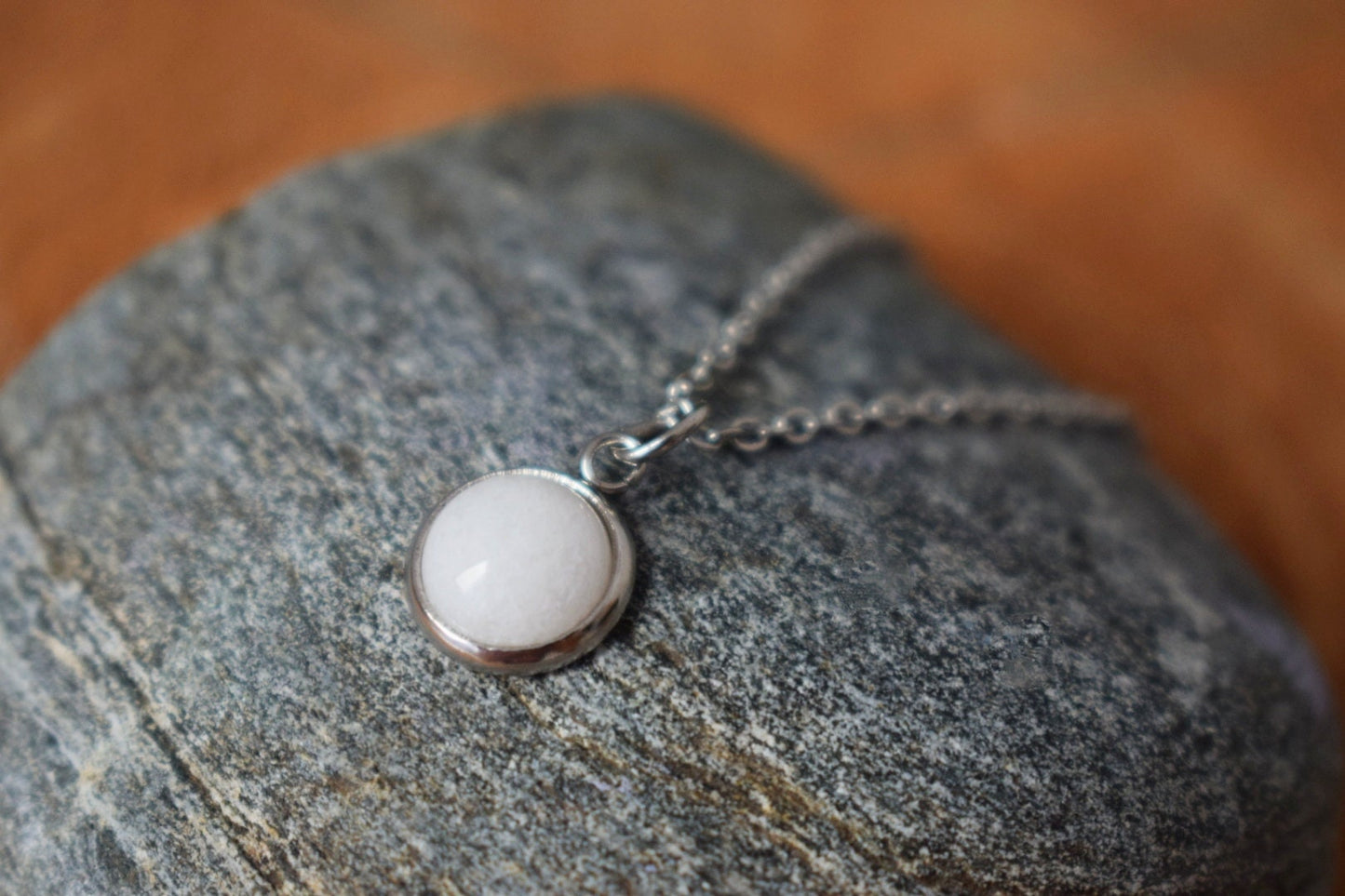 White jade pendant necklace for women, 8mm neckalce, Small gemstone necklace, Minimalist, White necklace, Handmade jade jewelry, Gift women