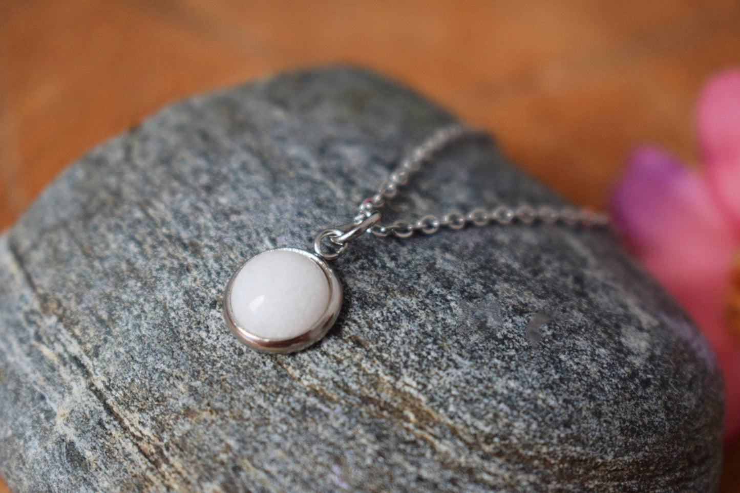 White jade pendant necklace for women, 8mm neckalce, Small gemstone necklace, Minimalist, White necklace, Handmade jade jewelry, Gift women