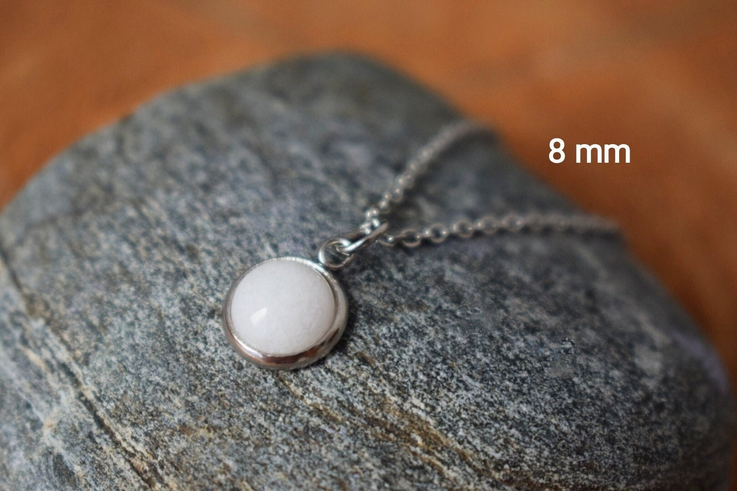 White jade pendant necklace for women, 8mm neckalce, Small gemstone necklace, Minimalist, White necklace, Handmade jade jewelry, Gift women