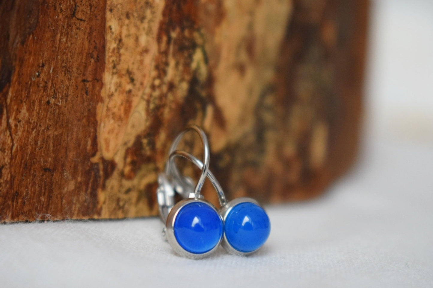 Mini blue agate earrings, Gemstone Minimalist dangle earrings, Small natural stone earrings, Handmade jewelry, Best gift for her