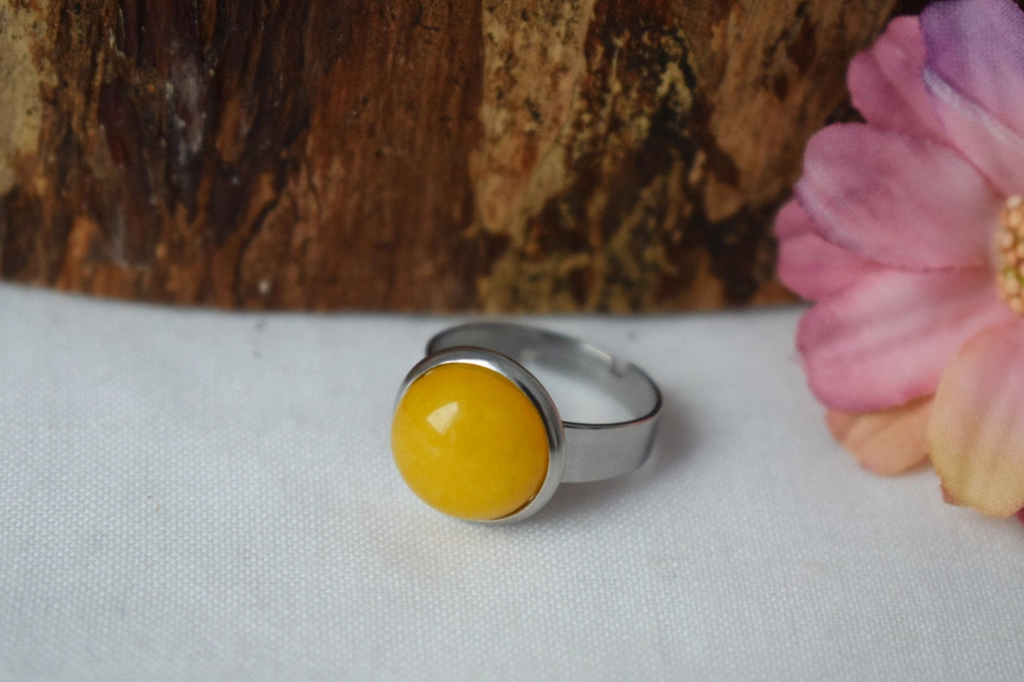 Yellow jade ring, Gemstone ring, Statement ring, Everyday yellow round ring, Adjustable ring stone, Yellow Jade jewelry, Gift for her