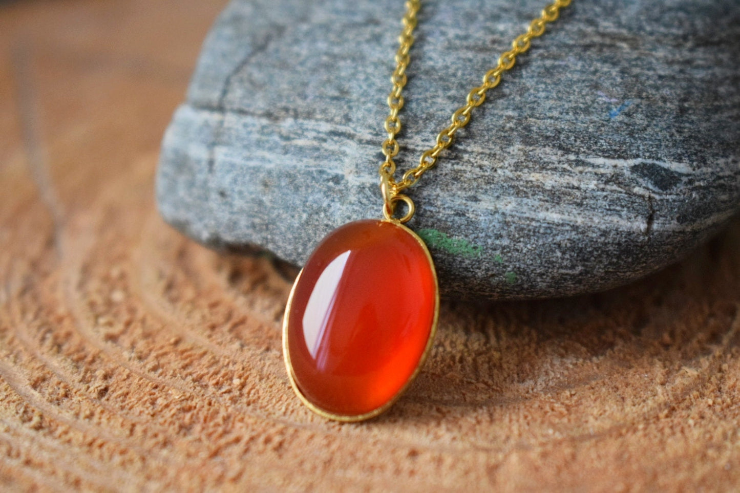 Red Agate Necklace Gold, Oval Red Gemstone Necklace, Red Gold, Red Stone Pendant Necklace, Agate Jewelry, Handmade jewelry, Gift for women