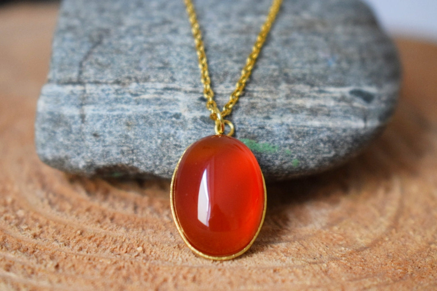 Red Agate Necklace Gold, Oval Red Gemstone Necklace, Red Gold, Red Stone Pendant Necklace, Agate Jewelry, Handmade jewelry, Gift for women