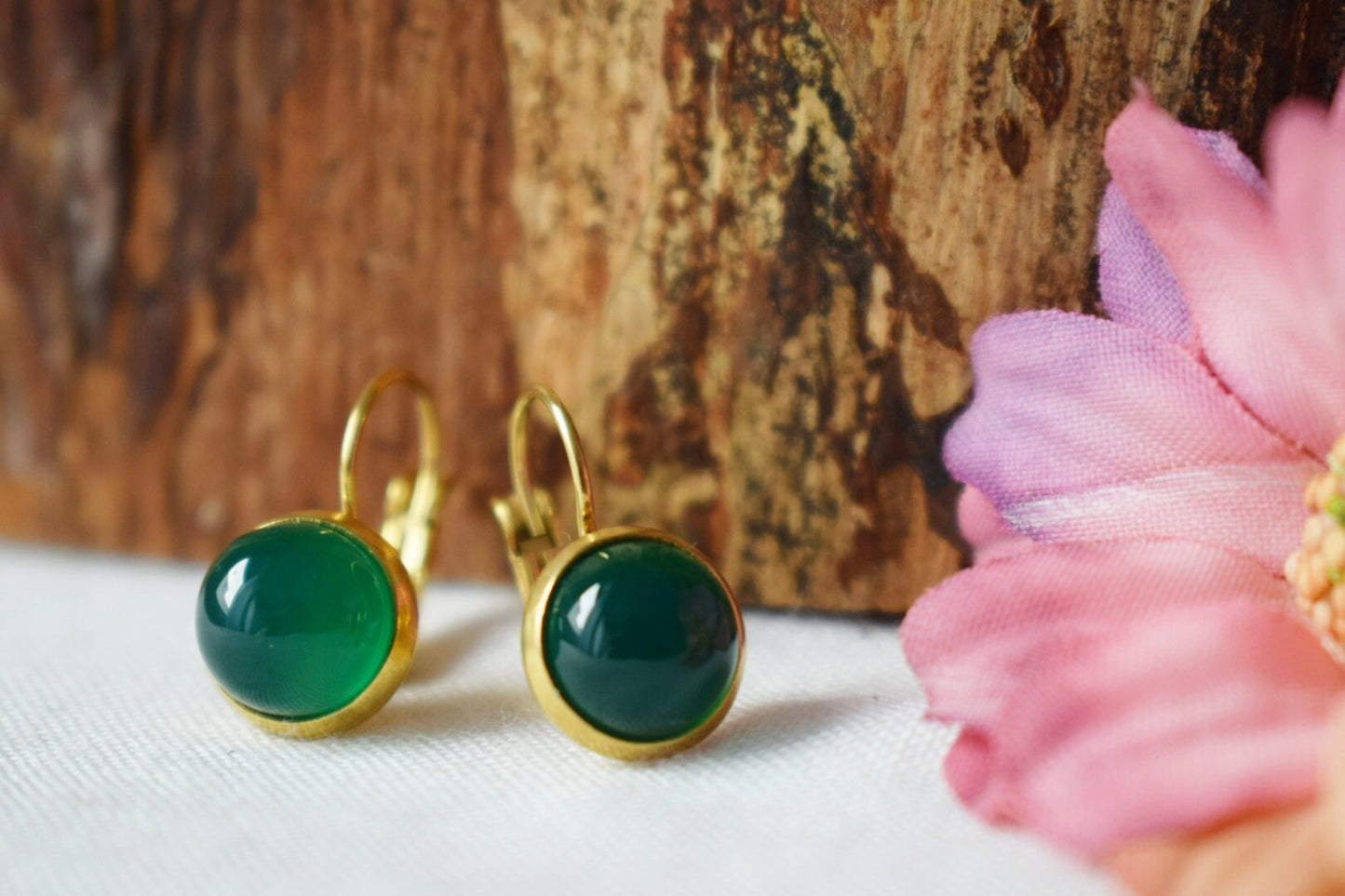 Green agate gemstone earrings, Small stone dangle earrings, 18k gold plated stainless steel lever back, Handmade jewelry, Gift for her