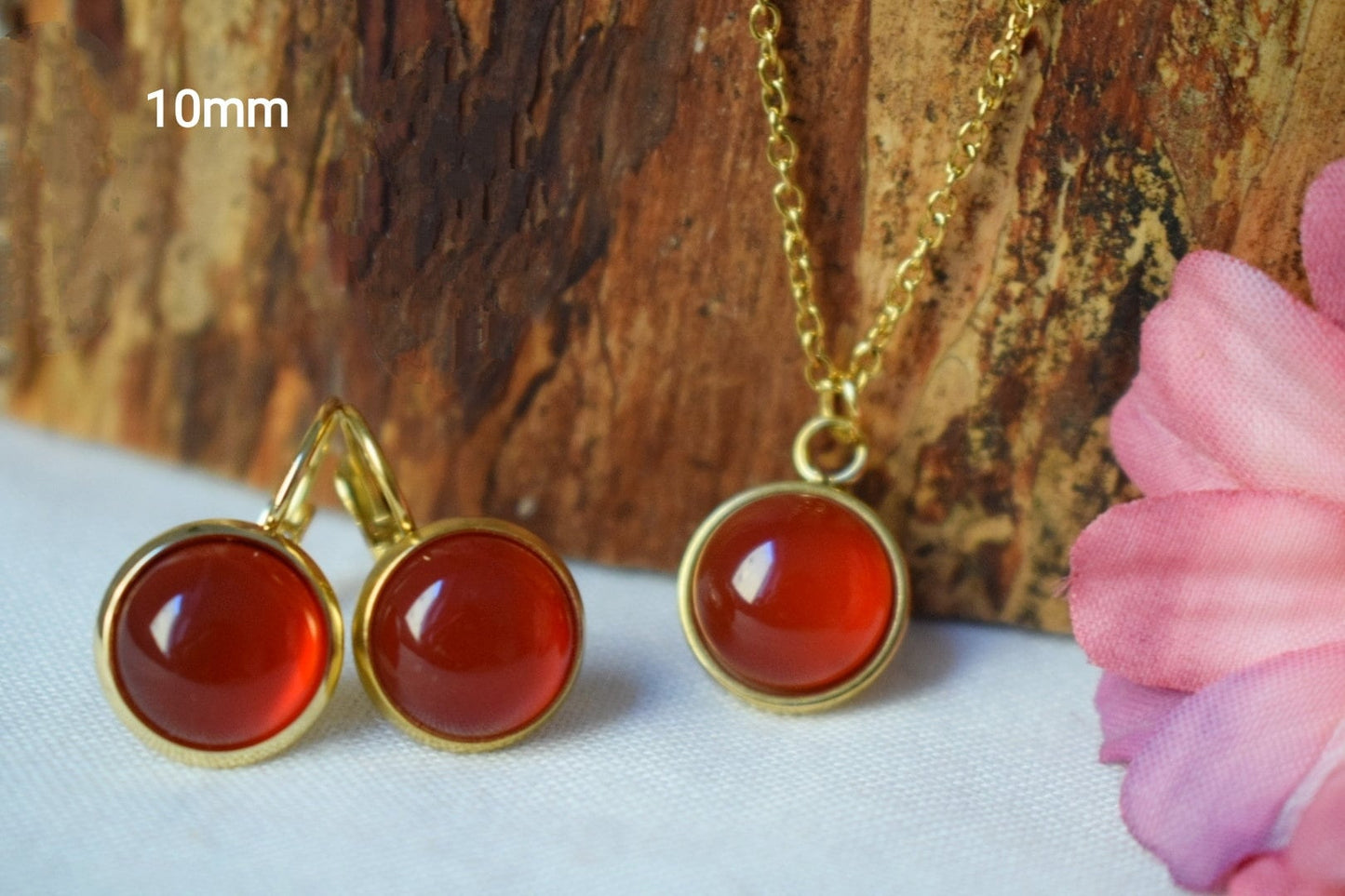 Carnelian stud earrings, Gold, Gemstone Carnelian earrings, Round, Stainless steel, Natural stone studs, Red, Carnelian jewelry, Gift her