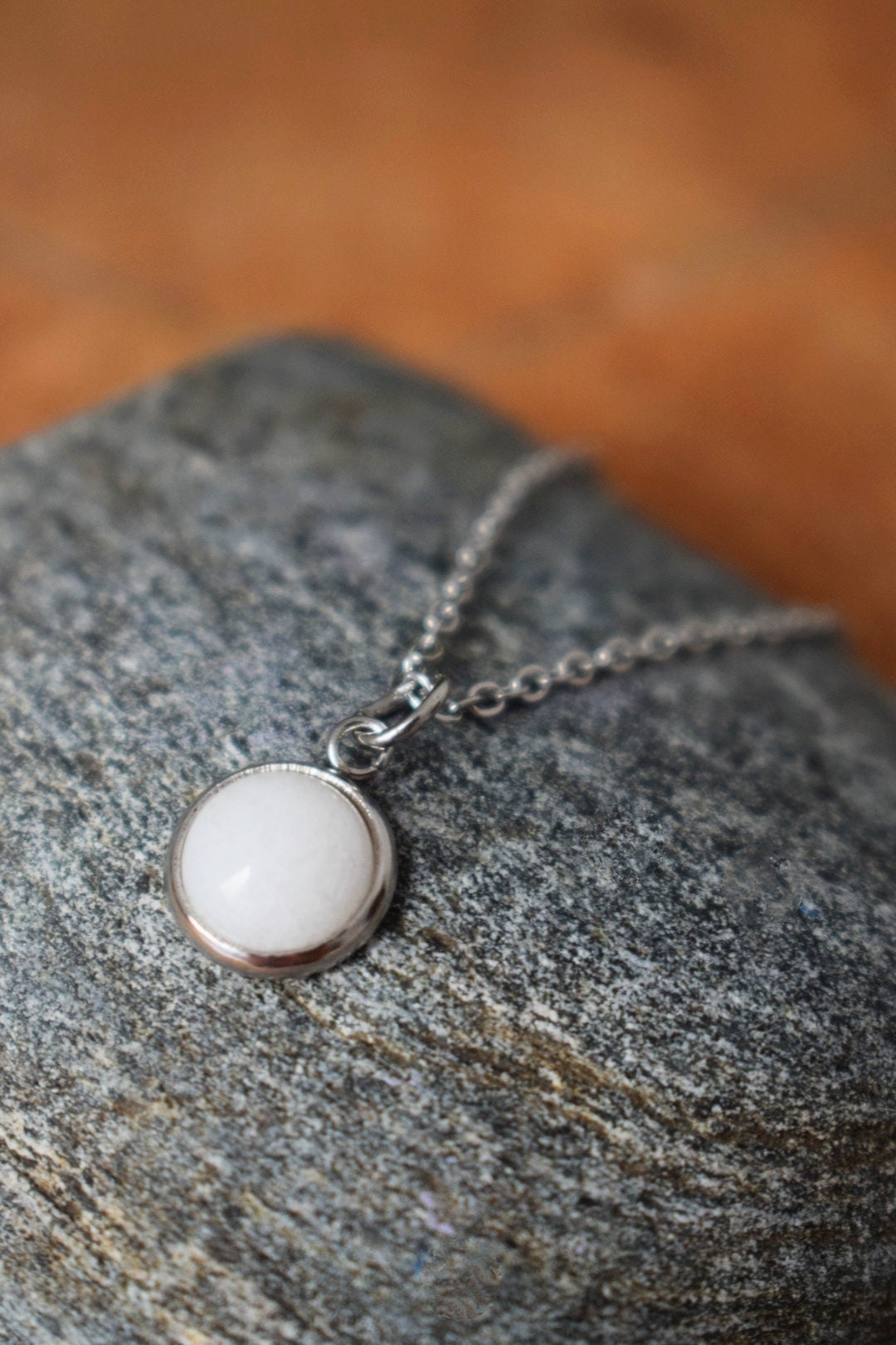 White jade pendant necklace for women, 8mm neckalce, Small gemstone necklace, Minimalist, White necklace, Handmade jade jewelry, Gift women