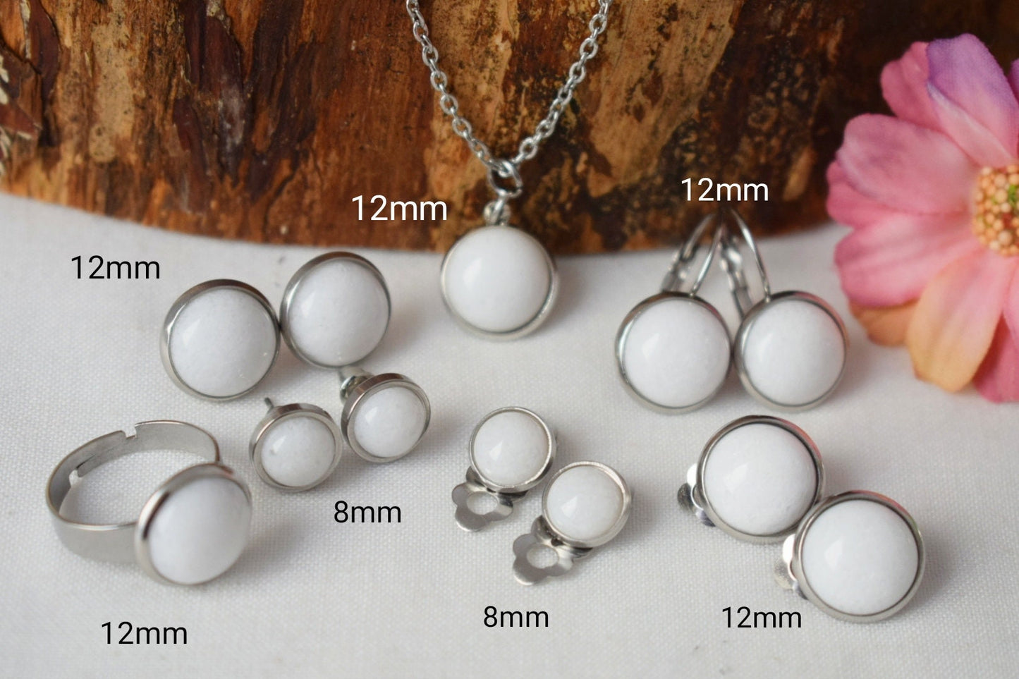 White jade pendant necklace for women, 8mm neckalce, Small gemstone necklace, Minimalist, White necklace, Handmade jade jewelry, Gift women