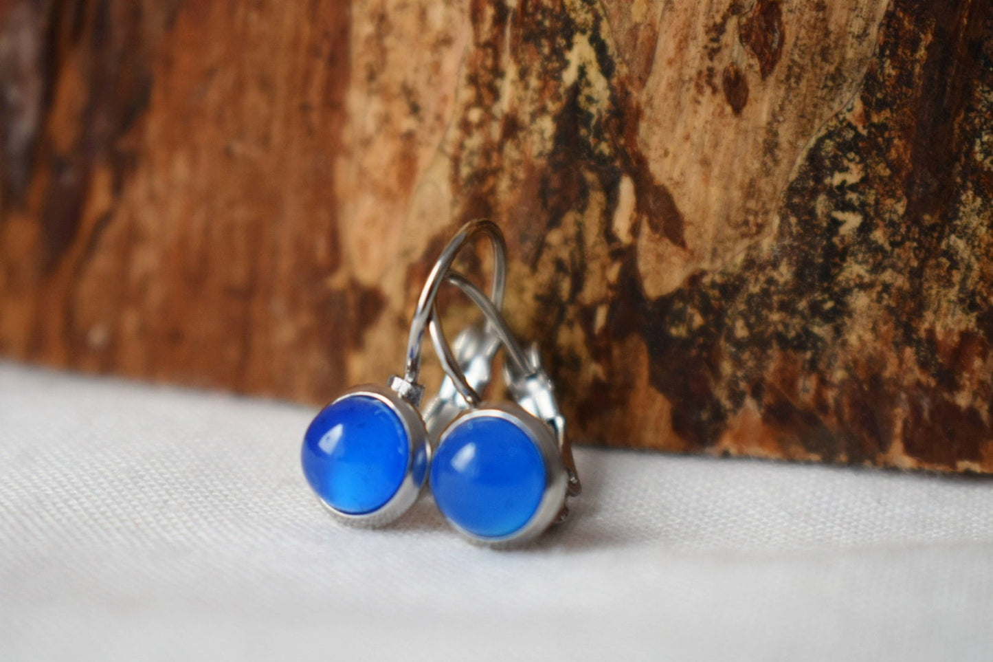 Mini blue agate earrings, Gemstone Minimalist dangle earrings, Small natural stone earrings, Handmade jewelry, Best gift for her