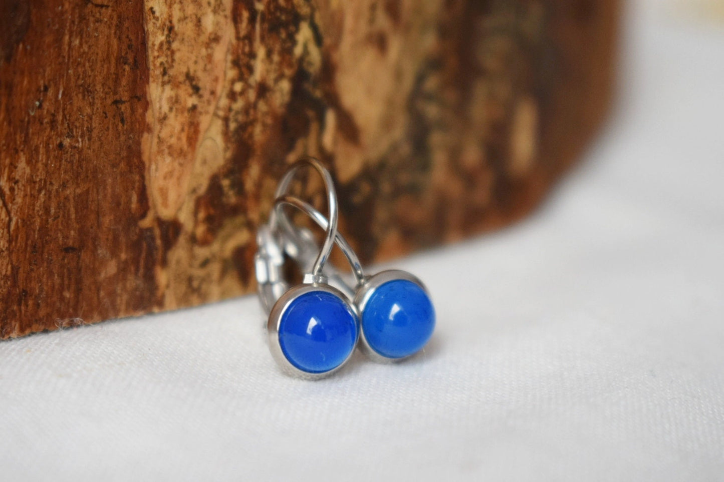 Mini blue agate earrings, Gemstone Minimalist dangle earrings, Small natural stone earrings, Handmade jewelry, Best gift for her