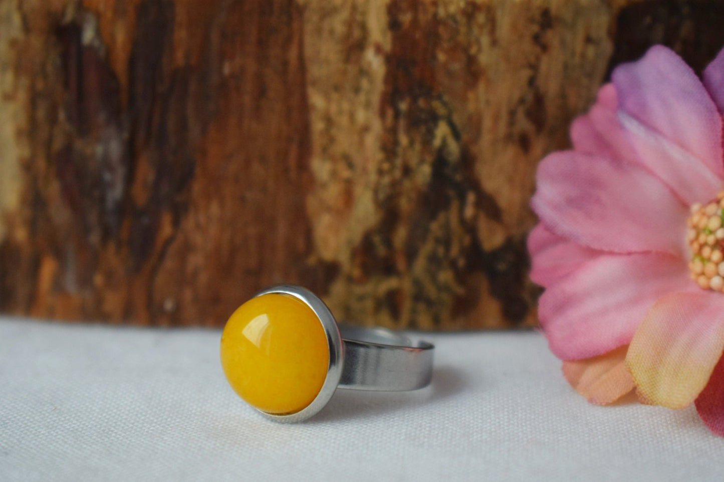 Yellow jade ring, Gemstone ring, Statement ring, Everyday yellow round ring, Adjustable ring stone, Yellow Jade jewelry, Gift for her