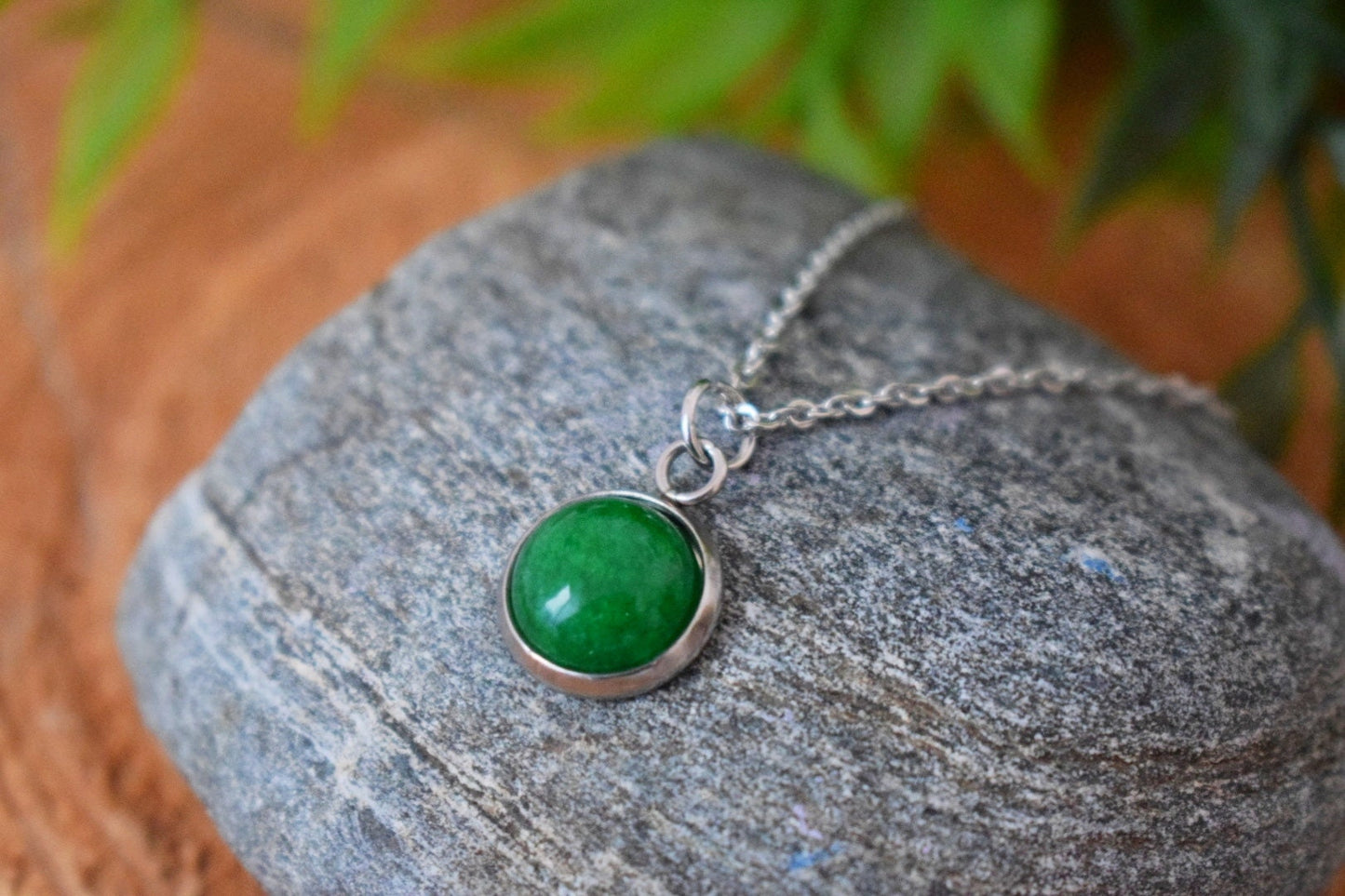 Green jade pendant necklace for women, green silver color, green gemstone necklace pendant, birthstone necklace, handmade jewelry gift