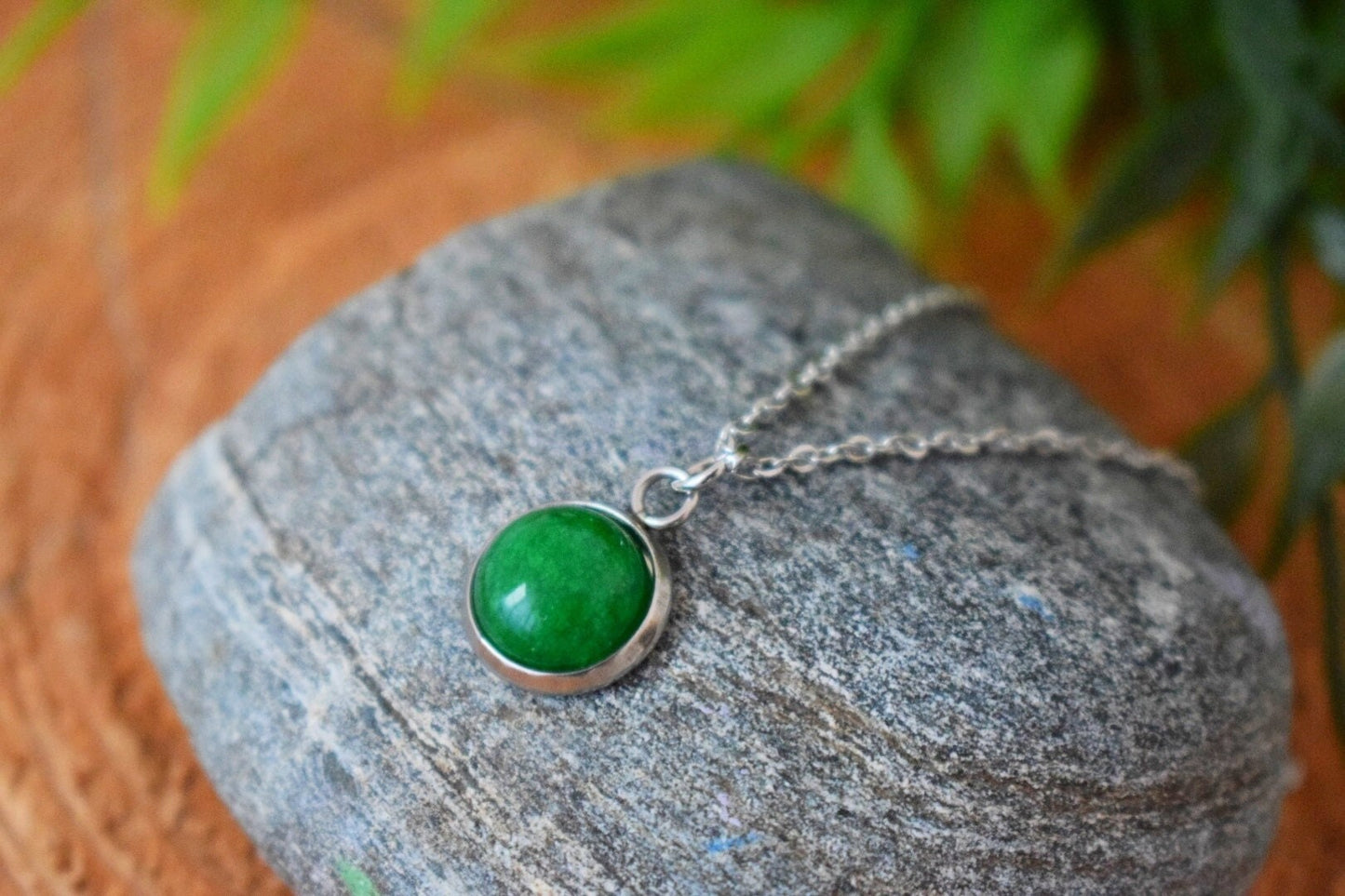 Green jade pendant necklace for women, green silver color, green gemstone necklace pendant, birthstone necklace, handmade jewelry gift