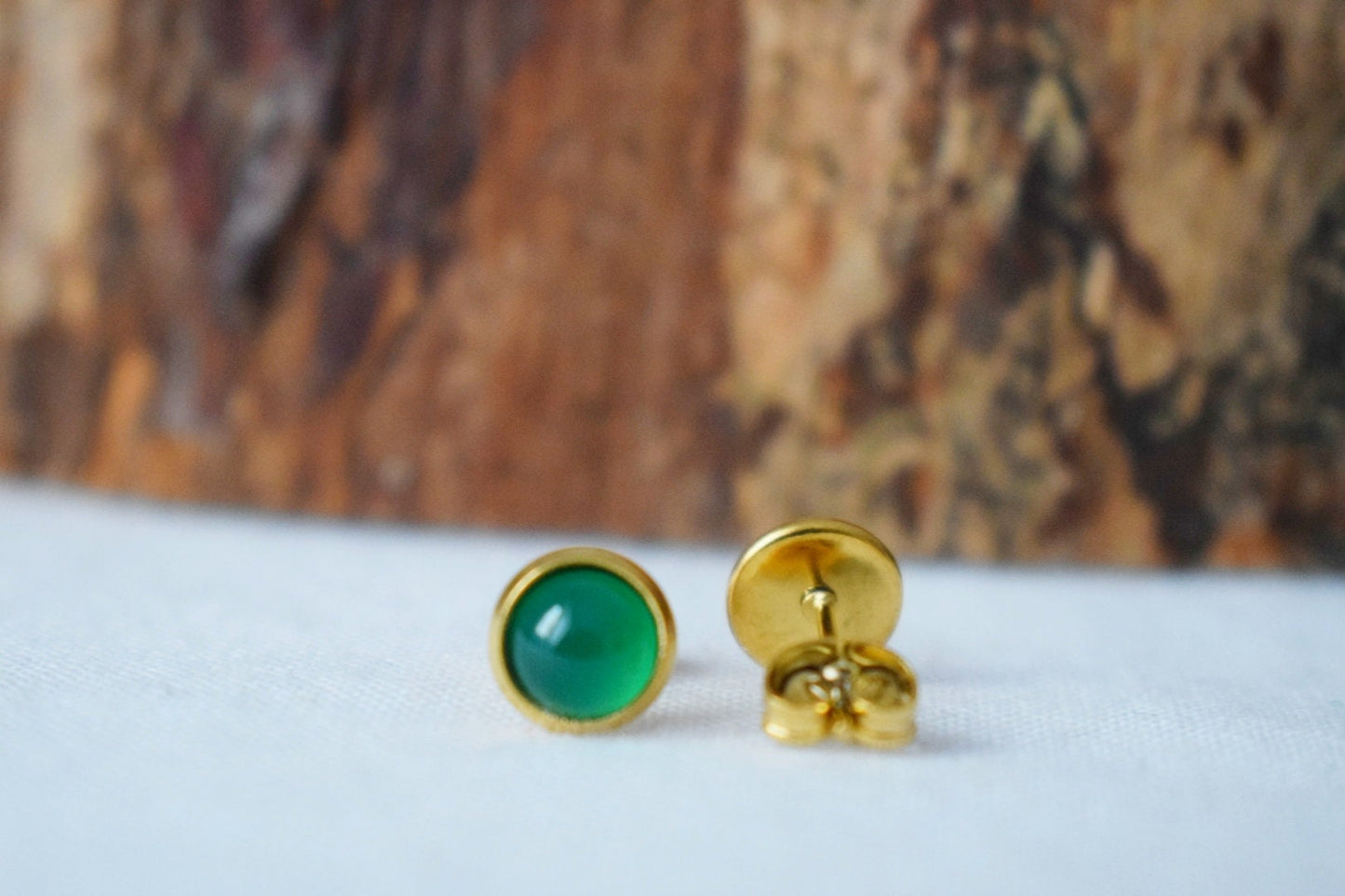 Green agate earrings, Stud earrings gemstone, Small round earrings, 10mm earrings, Minimalist birthstone jewelry, Gift for her