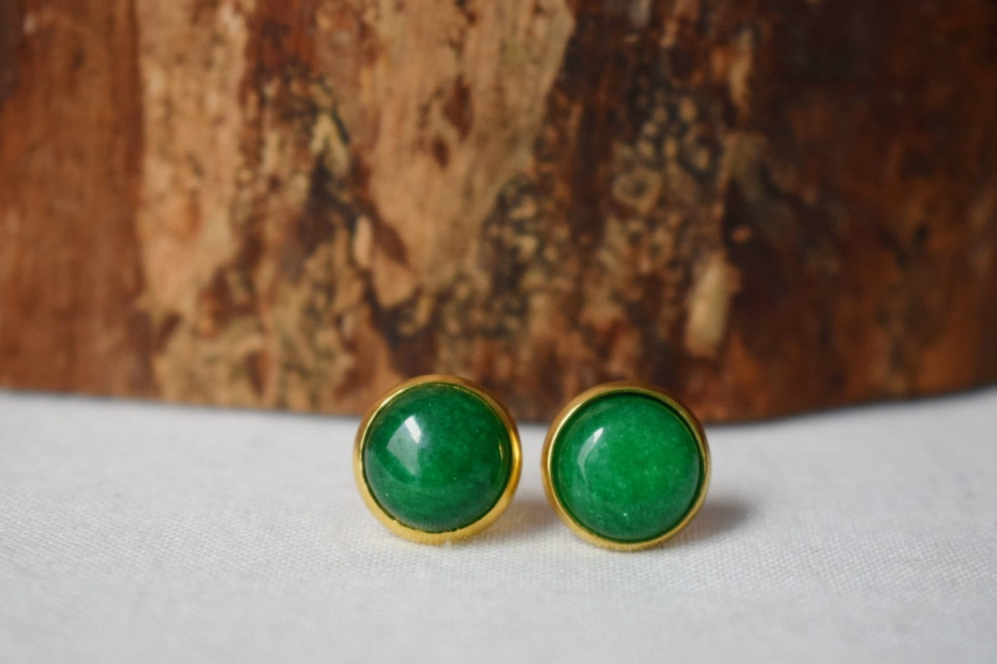 Jade Stud Earrings, 18k Gold Plated, Green Jade Stud Earrings, Minimalist, 10mm Earrings, Positive Jewelry, Gemstone, Birthday Gift For Her