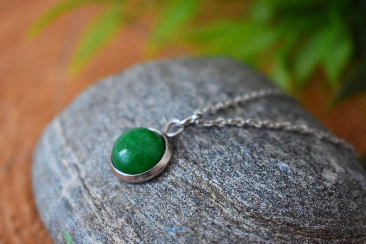 Green jade pendant necklace for women, green silver color, green gemstone necklace pendant, birthstone necklace, handmade jewelry gift
