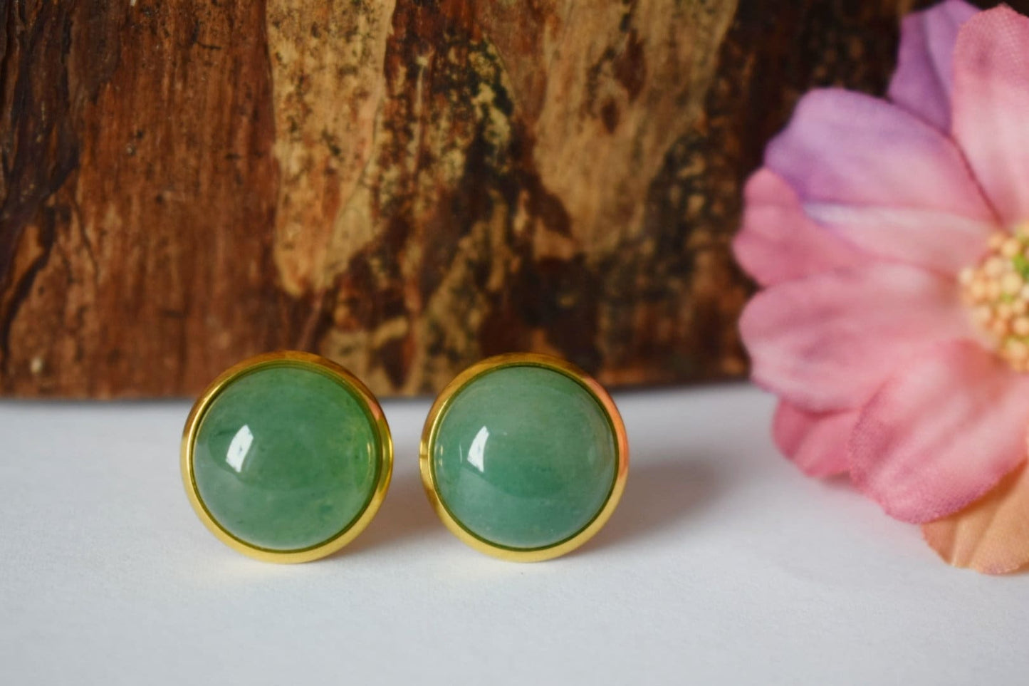 Green Aventurine Stud Earrings Gold, Aventurine Gemstone Gold Earrings, Green stone, Birthstone, Birthday Anniversary gift for her Mom Wife