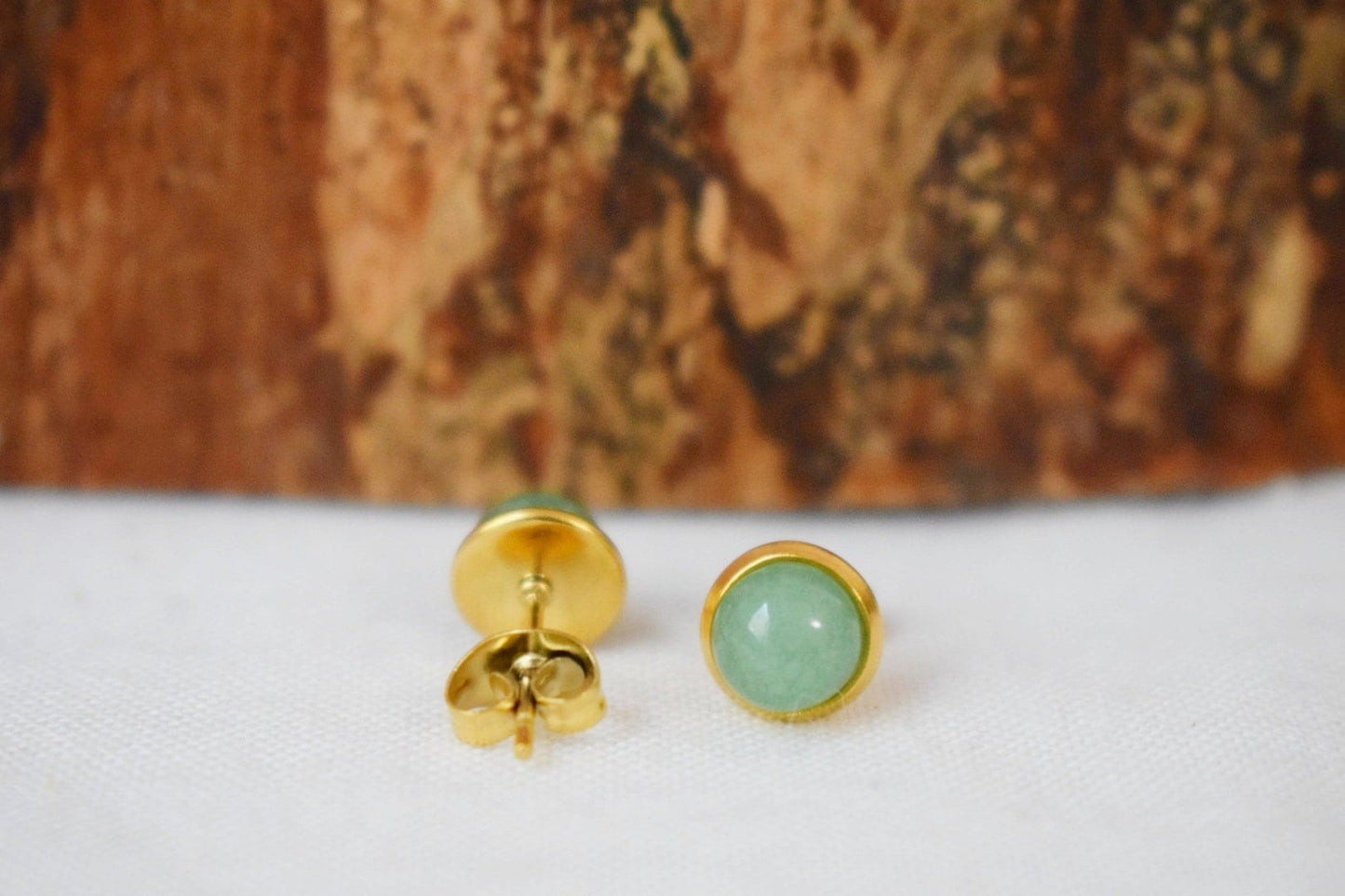 Mini Green Aventurine 6mm Stud Earrings, Gemstone Small Earrings, 18k Gold plated stainless steel, Minimalist, Birthstone Jewelry gift
