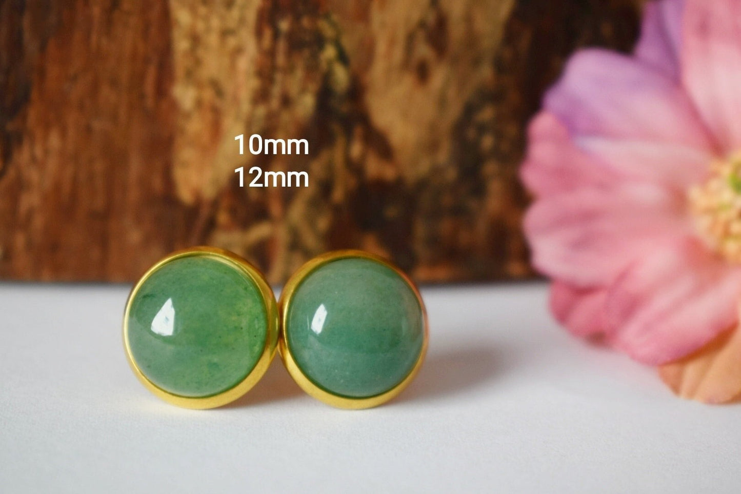 Green Aventurine Stud Earrings Gold, Aventurine Gemstone Gold Earrings, Green stone, Birthstone, Birthday Anniversary gift for her Mom Wife