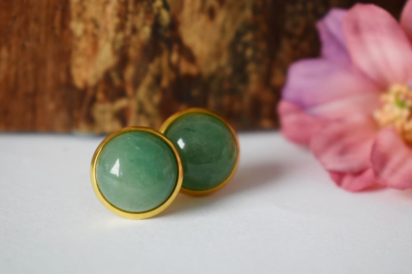Green Aventurine Stud Earrings Gold, Aventurine Gemstone Gold Earrings, Green stone, Birthstone, Birthday Anniversary gift for her Mom Wife