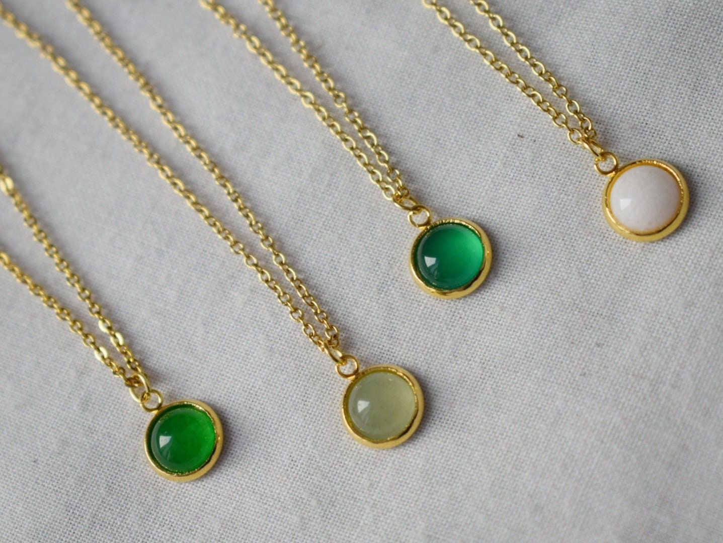 Minimalist gemstone necklace gold for women, green jade, aventurine, green agate, white jade, 8mm pendant necklace, Layered necklace, Gift