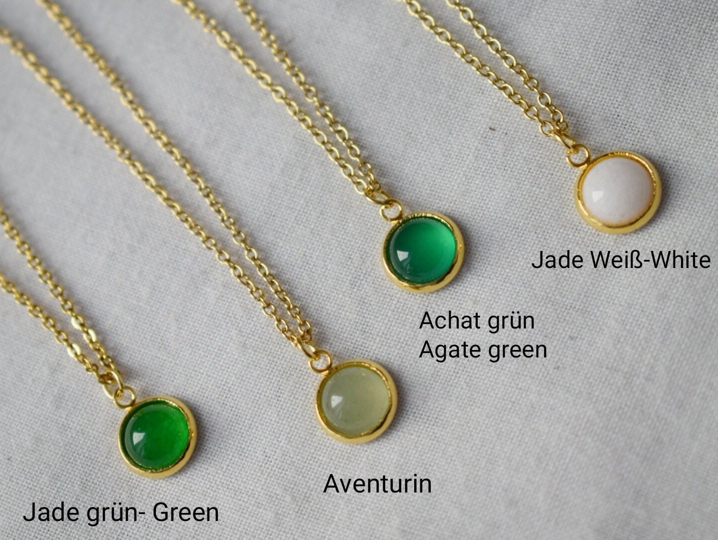 Minimalist gemstone necklace gold for women, green jade, aventurine, green agate, white jade, 6mm pendant necklace, Layered necklace, Gift