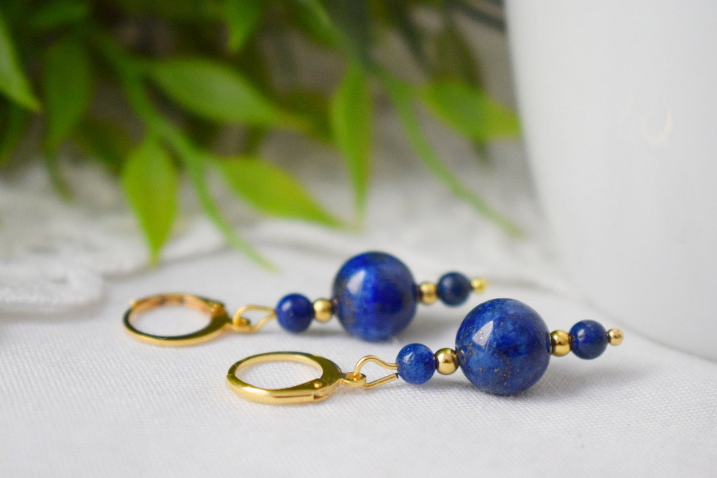 Lapis lazuli earrings, Lapis bead dangle earrings, Dark Blue gold colour small earring, Gemstone, September Birthstone Jewelry, Gift for her