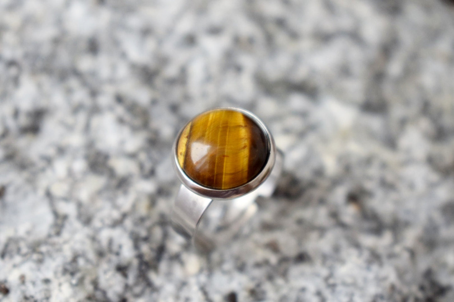 Tiger Eye Ring Women, Brown Gold Stone Ring, Adjustable Gemstone Statement Everyday Round Ring, Stainless steel, Tigers Eye Jewelry, Gift