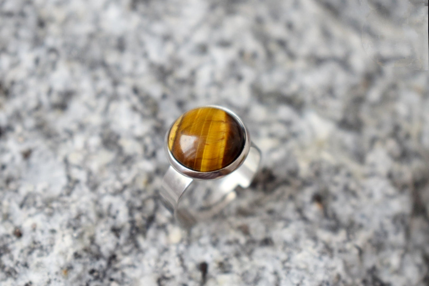 Tiger Eye Ring Women, Brown Gold Stone Ring, Adjustable Gemstone Statement Everyday Round Ring, Stainless steel, Tigers Eye Jewelry, Gift