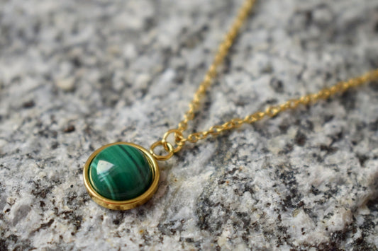 Natural Malachite Necklace Gold, Dainty Malachite Necklace, Green Malachite Pendant Necklace, Malachite Gemstone Necklace, Gift For Her