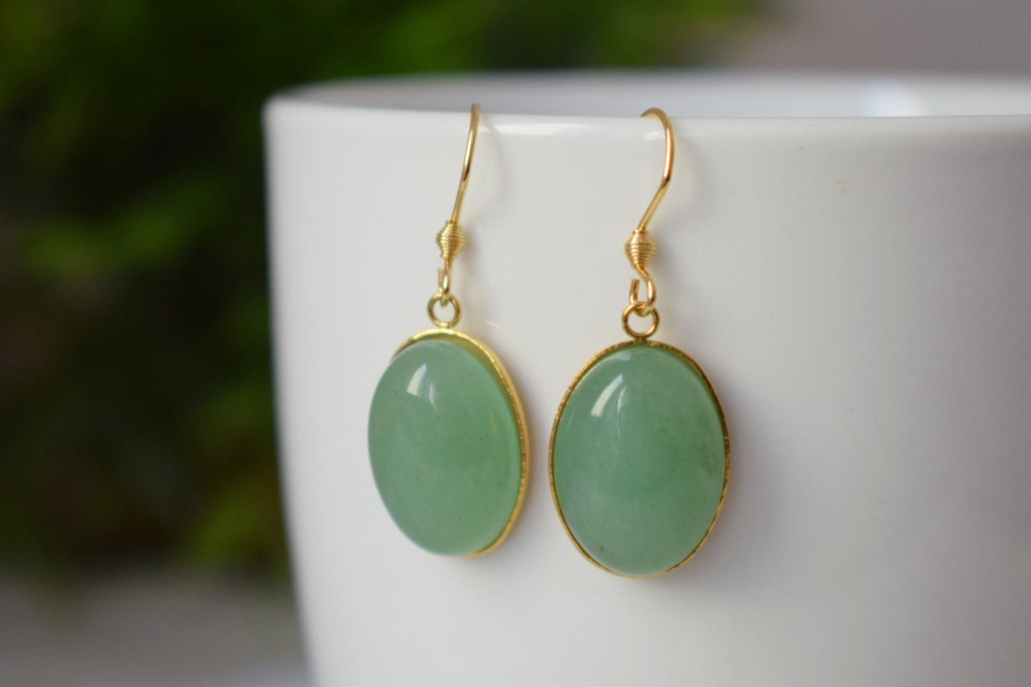 Grüne Aventurin Halskette Gold, Edelstein Oval Anhänger, Naturstein Schmuck, Geburtstag Jahrestag Geschenk für Sie