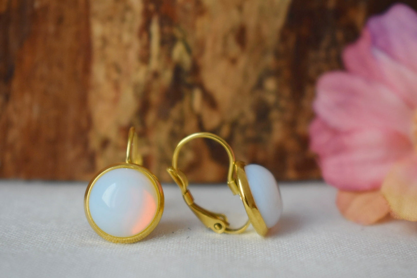 Opalite moonstone earrings, Rainbow gemstone dangle drop earrings, 18k gold plated stainless steel, Bridesmaid jewelry, Gift for her