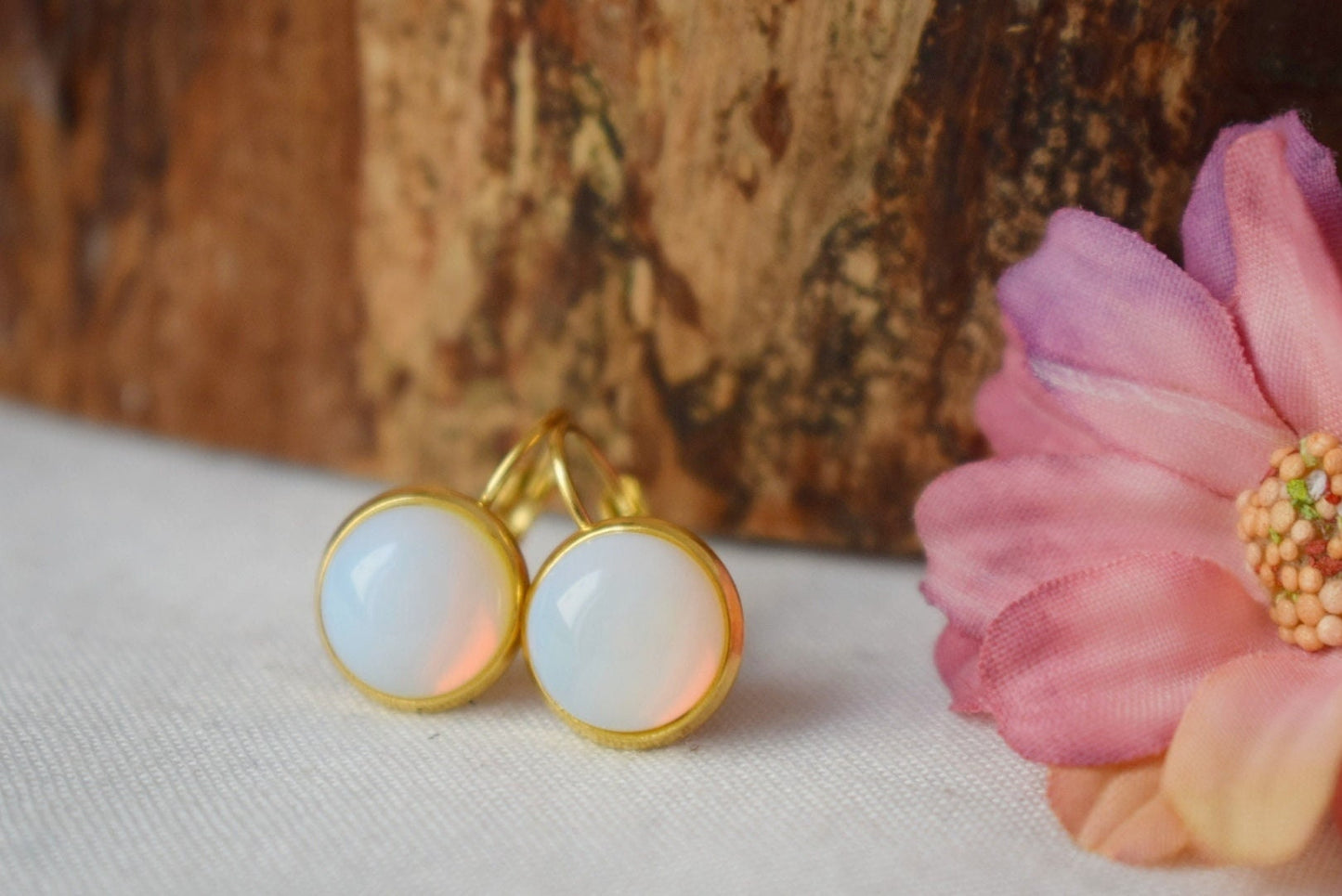 Opalite moonstone earrings, Rainbow gemstone dangle drop earrings, 18k gold plated stainless steel, Bridesmaid jewelry, Gift for her