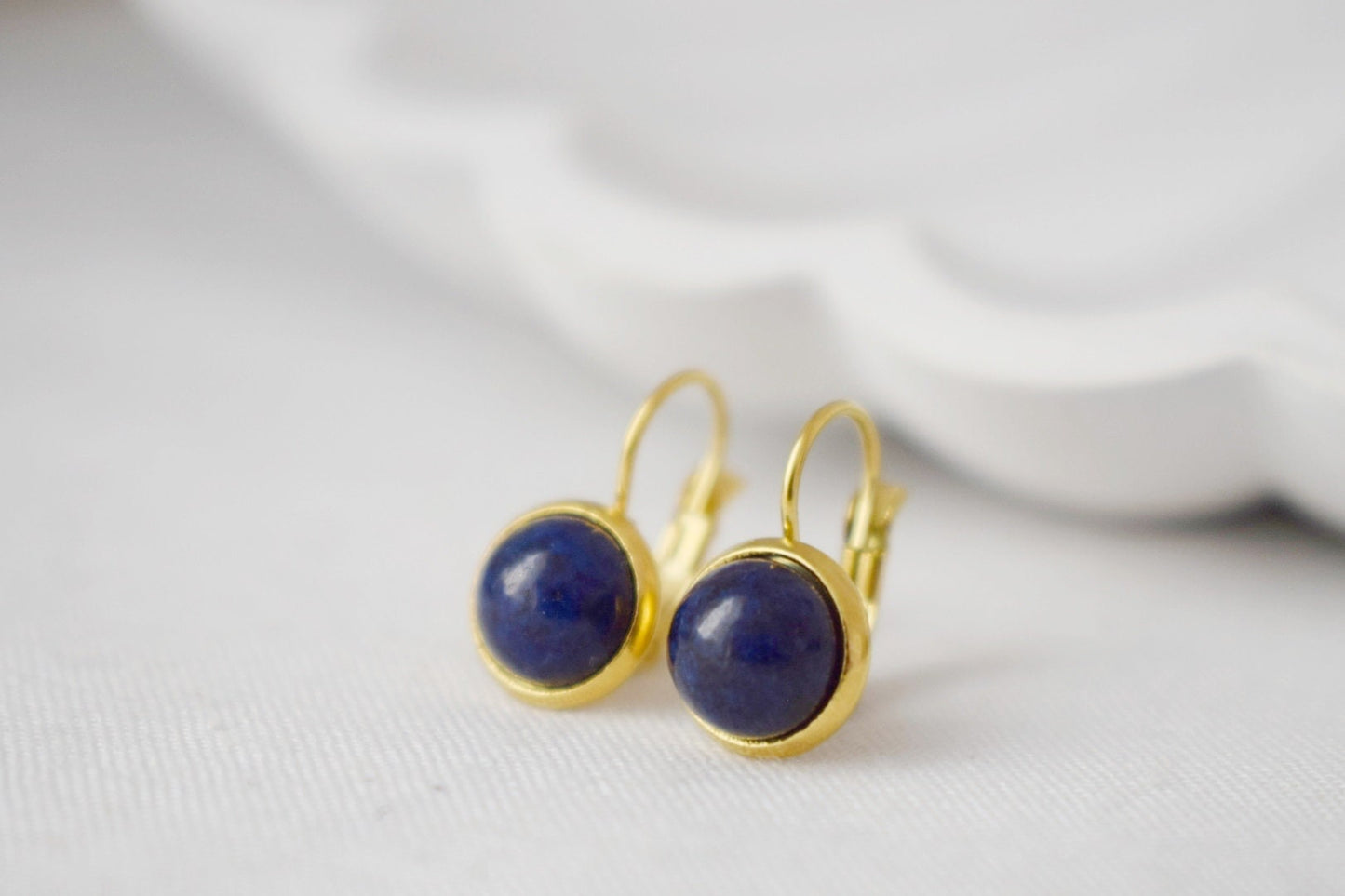 Small Lapis Lazuli Dangle Earrings, Blue Gemstone Leverback Earrings, September Birthstone Jewelry, Golden Earrings for Women, Handmade Gift
